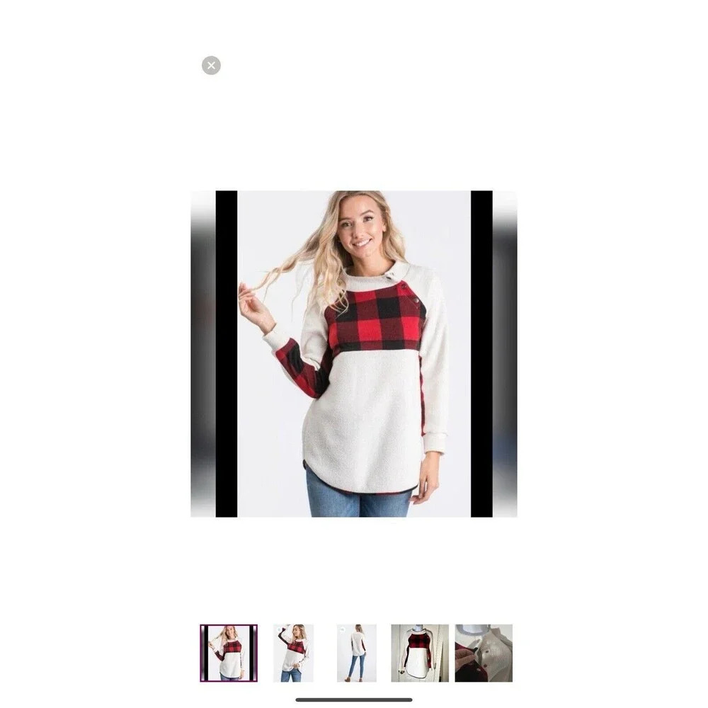 New Hailey & Co Plaid Button Snap Fleece Pullover‎ Small New